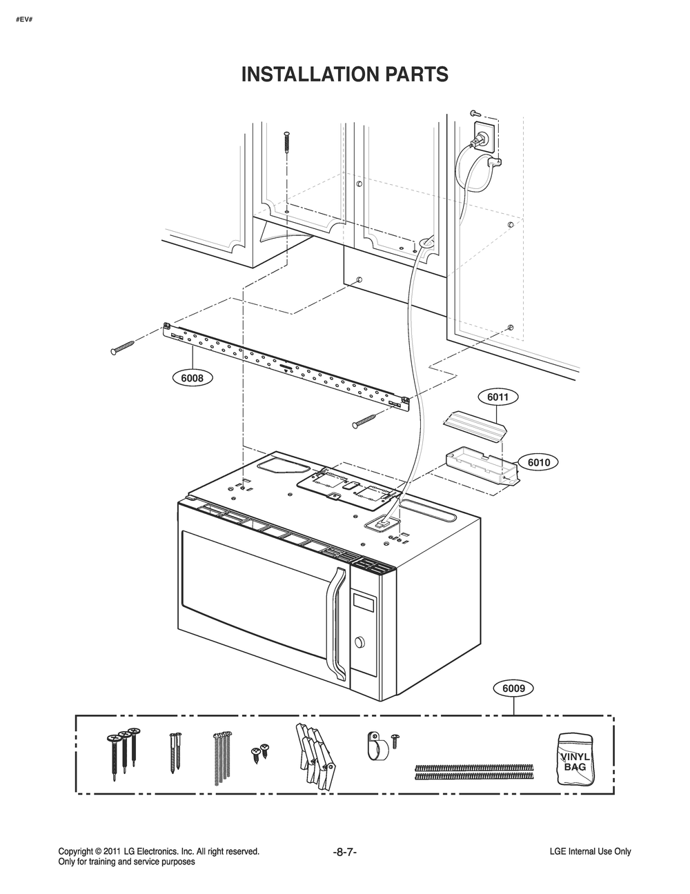 Installation Parts Diagram and Parts List for MQ1724FSDL CFSESTD LG Microwave