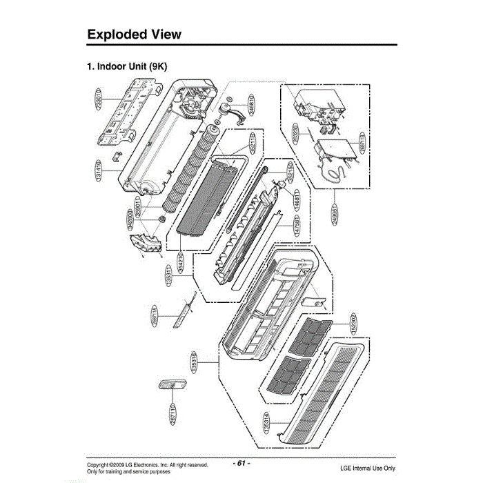 Section Diagram and Parts List for LSNJ0910CL AMBCEUS LG Air Conditioner