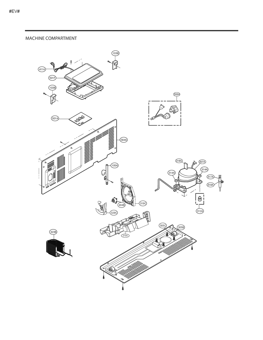 Machine Compartment Diagram and Parts List for GM-L267NSBL ASTCSE3 LG Refrigerator