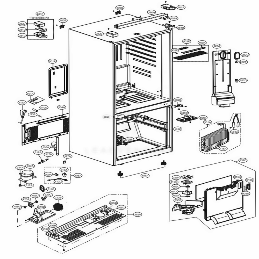 Case Parts Diagram and Parts List for 79022 ASWCSE3 LG Refrigerator