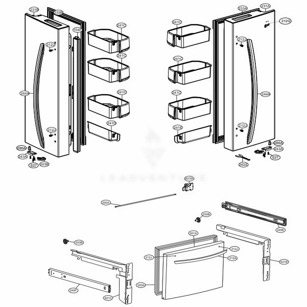 Door Parts Diagram and Parts List for LFCS22520W ASWCNA0 LG Refrigerator