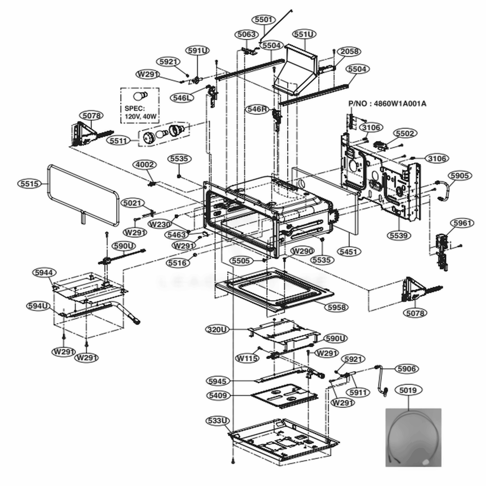 Upper Cavity Parts Diagram and Parts List for LDG4313BD ABDELGA LG Range