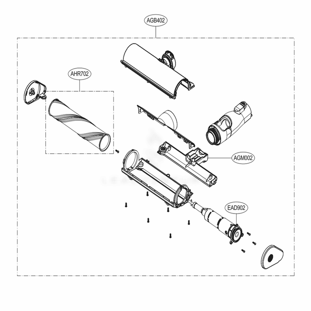 Carpet Nozzle Diagram and Parts List for A905RM ABRELGA LG Upright Vacuum