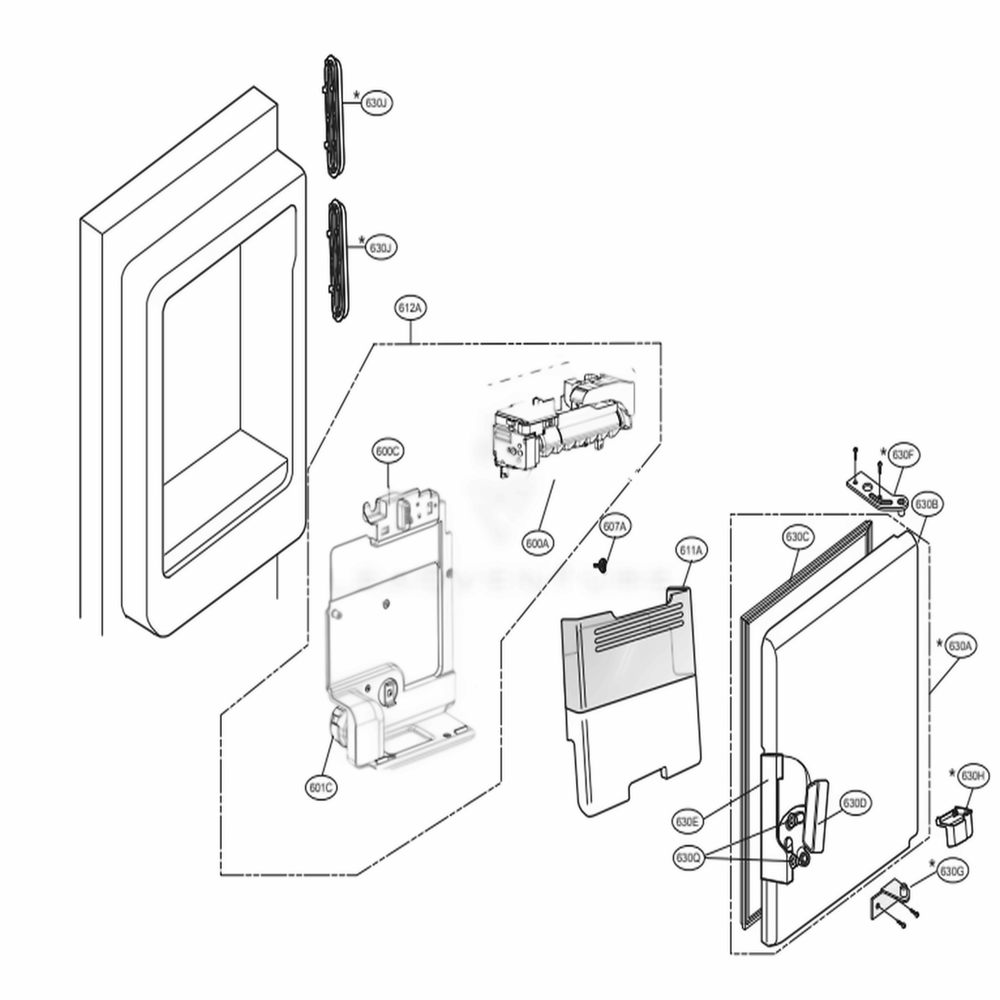 Ice Maker And Ice Bin Parts Diagram and Parts List for LFXS28968S ASTCNA4 LG Refrigerator