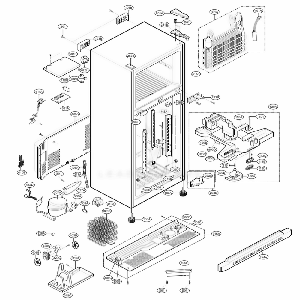 Case Parts Diagram and Parts List for 69913 ASTCSER LG Refrigerator