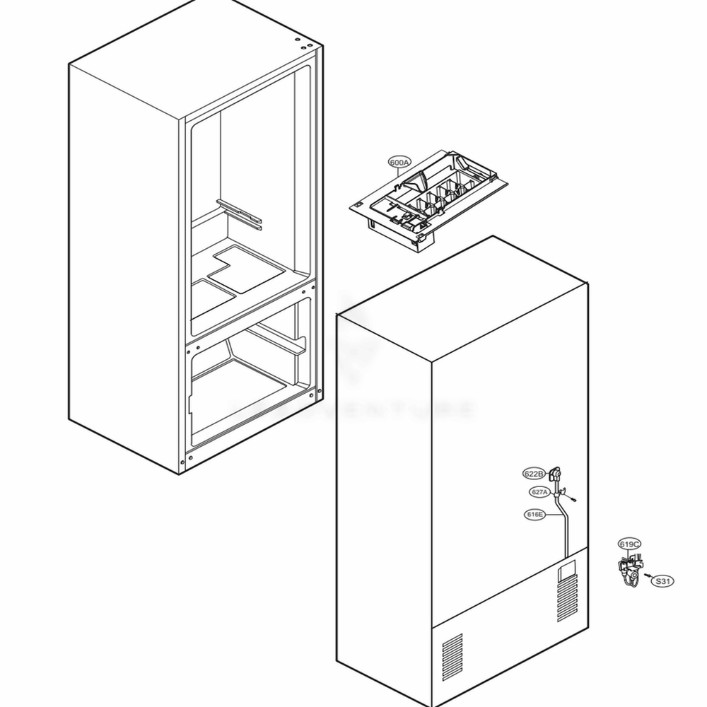 Water And Icemaker Parts Diagram and Parts List for 76203 AST1SER LG Refrigerator
