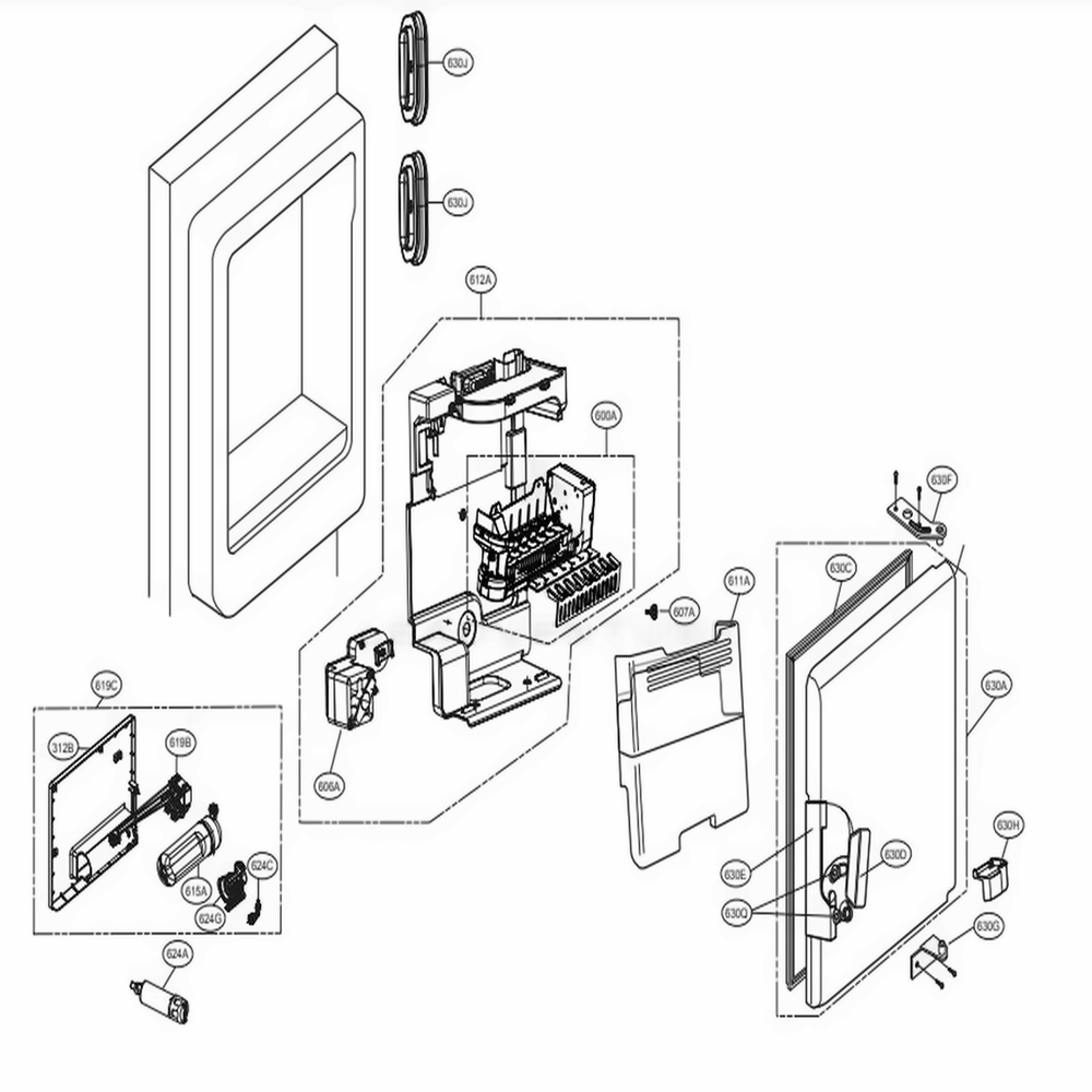 Ice Maker Part Diagram and Parts List for GF5D906SL ASTRGAP LG Refrigerator