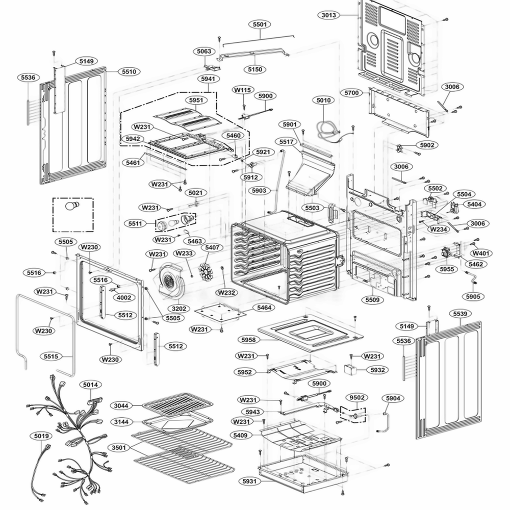 Cavity Parts Diagram and Parts List for LRG3095ST FSTELGA LG Range