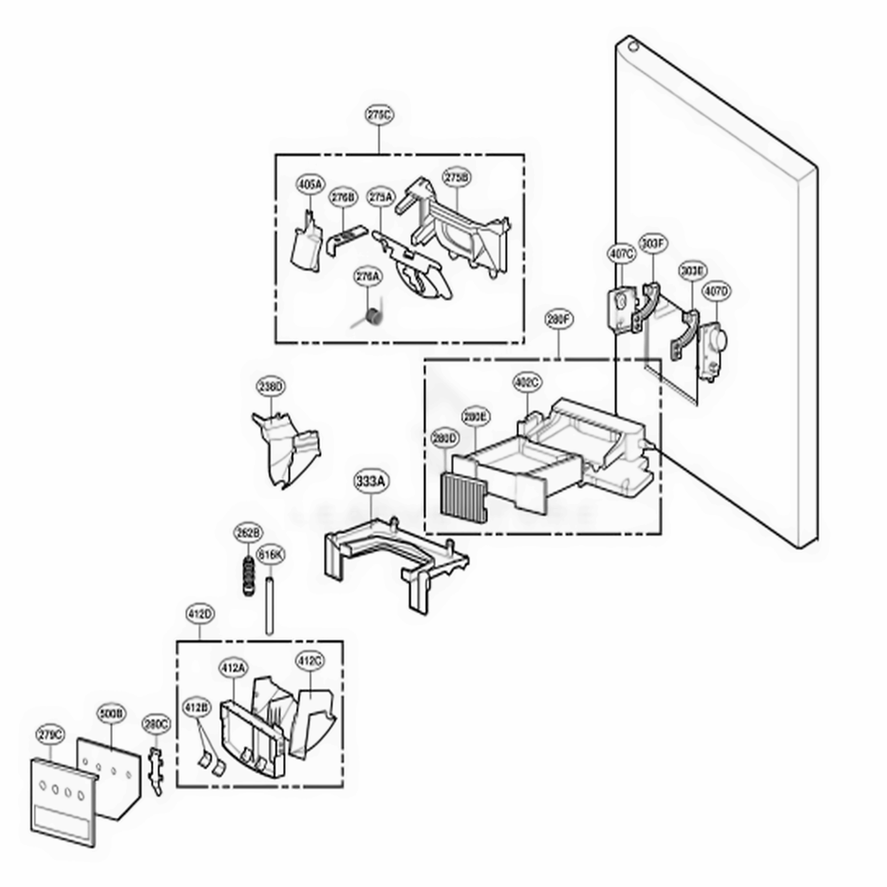 Dispenser Parts Diagram and Parts List for 78743 ASTCSEF LG Refrigerator