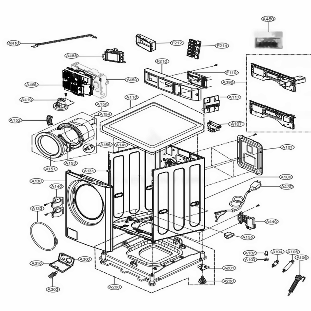 Cabinet And Control Panel Assembly Diagram and Parts List for GCWF1069CD1 ABWEELC LG Washer