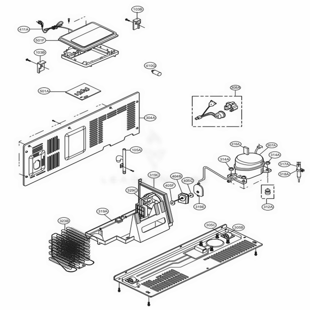 Machine Compartment Diagram and Parts List for LSXS26326S ASTCNA6 LG Refrigerator