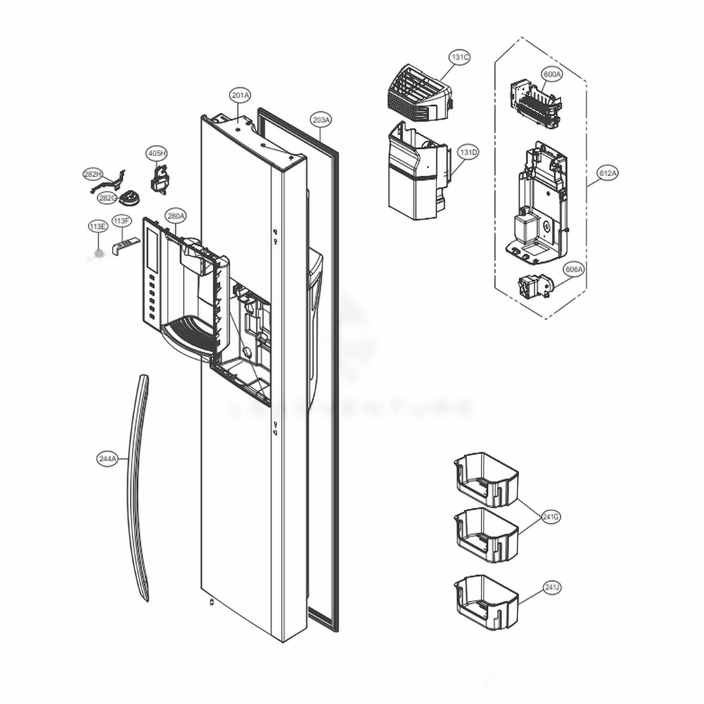 Freezer Door Diagram and Parts List for LSXC22396S ASTCNA4 LG Refrigerator