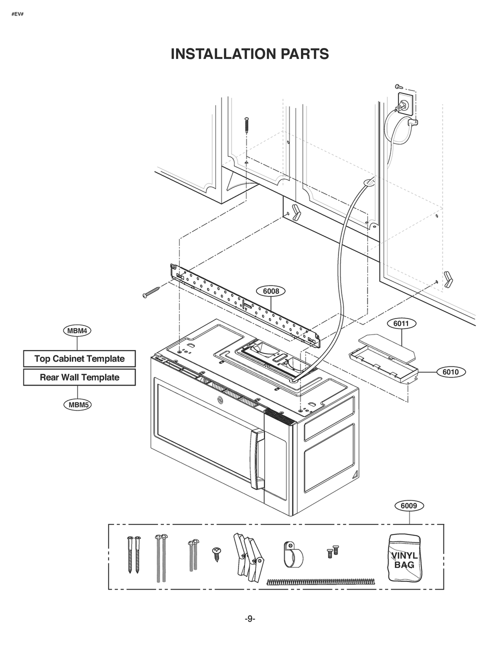 Installation Parts Diagram and Parts List for JVM6175YKFS CFSEGEU LG Microwave Oven Combo