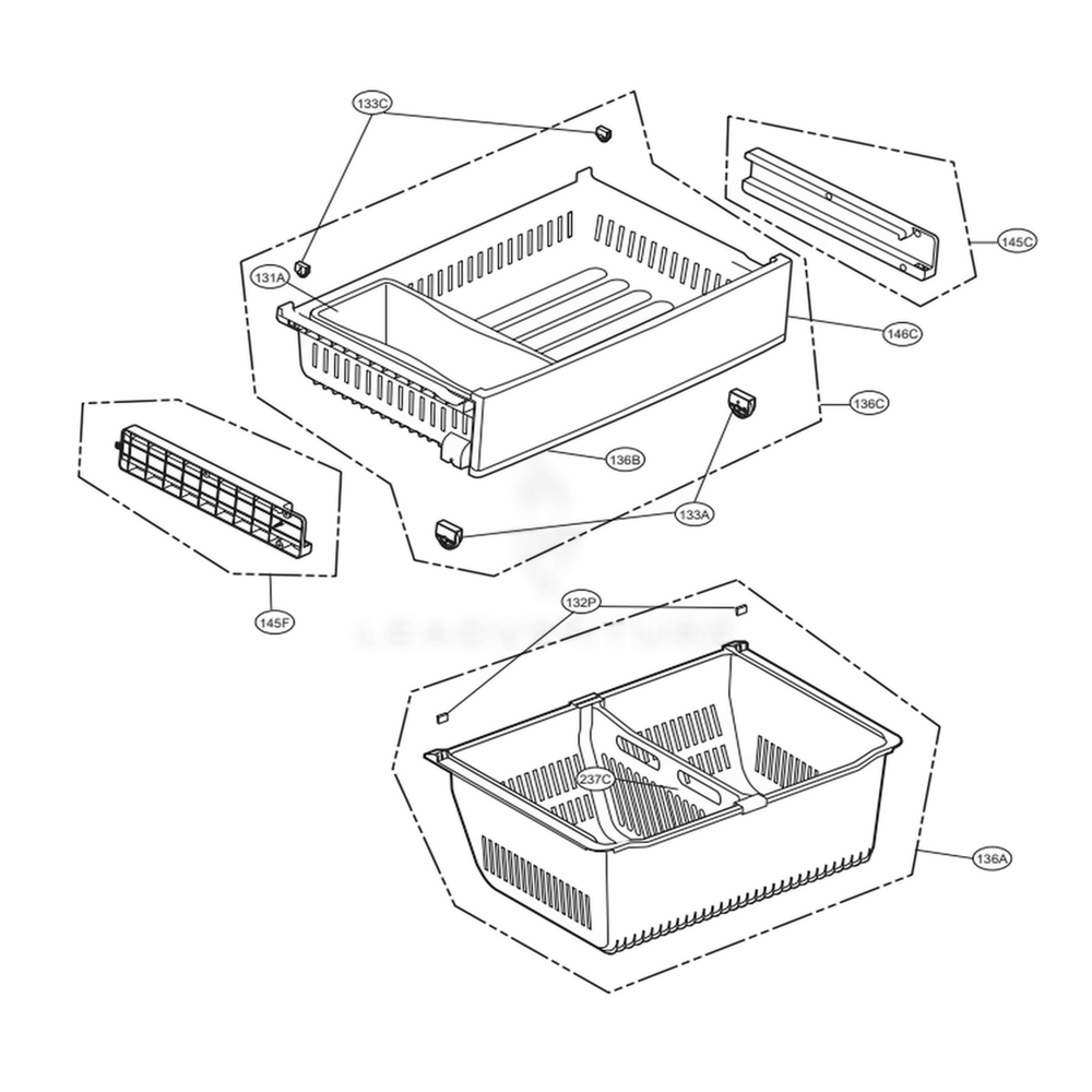 Freezer Parts Diagram and Parts List for 70355 ASTCSE0 LG Refrigerator