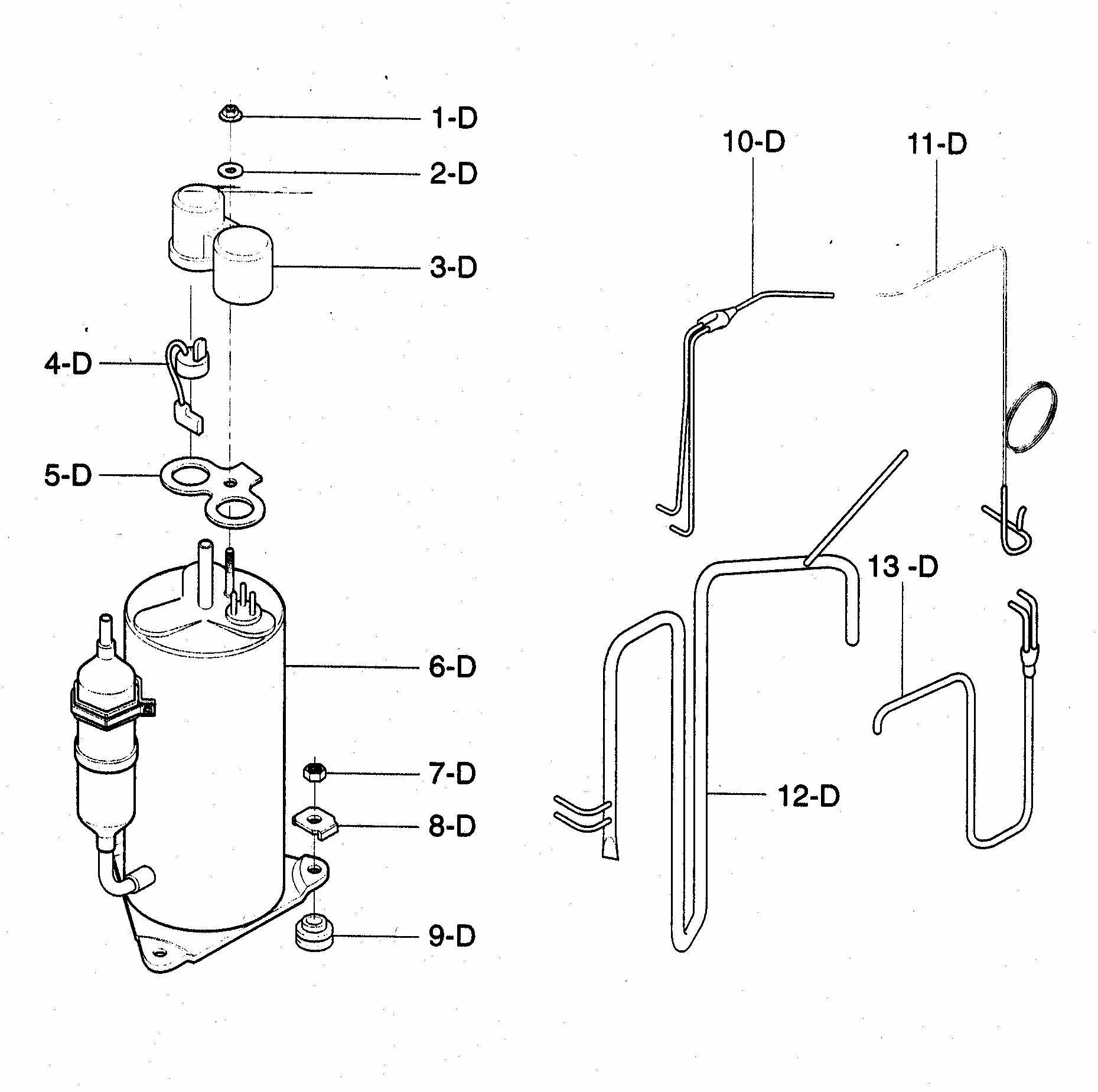Compressor Parts Diagram and Parts List for 58072083200  Kenmore Air Conditioner