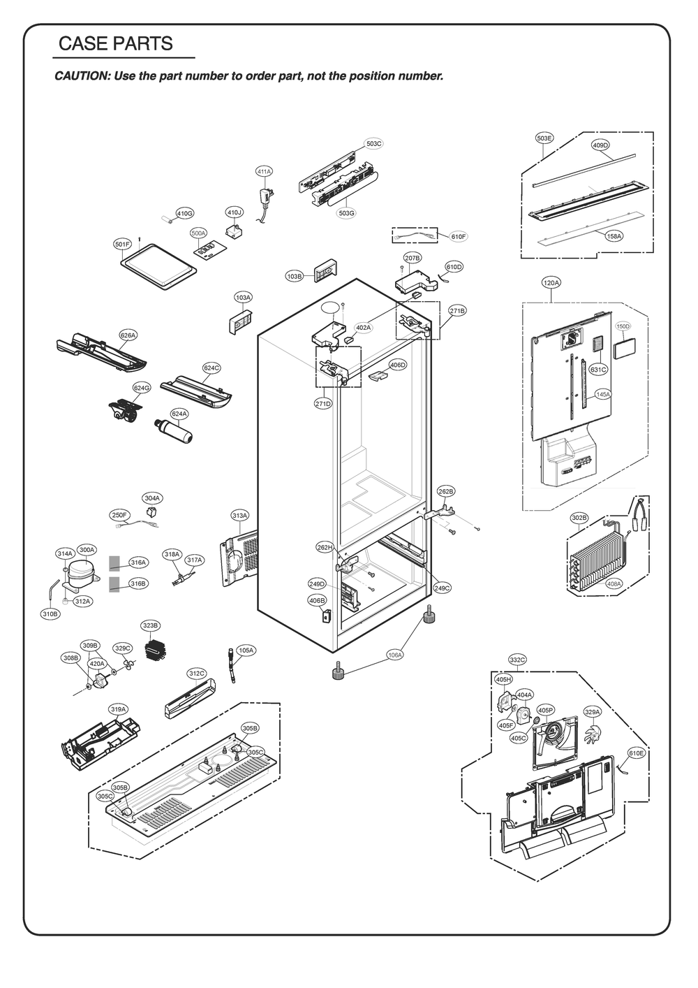Case Parts Diagram and Parts List for GR-B288NSUM ASTCSE2 LG Refrigerator