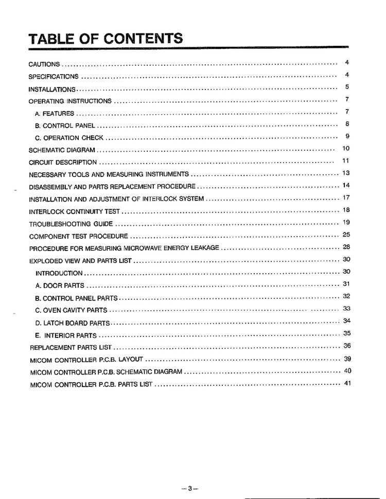Table Of Contents Diagram and Parts List for MA-880MW  LG Microwave
