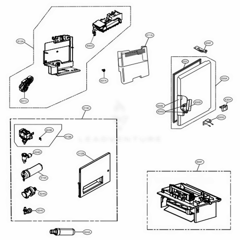 Ice Maker And Ice Bin Parts Diagram and Parts List for LRMVS3006D ASBCNA1 LG Refrigerator