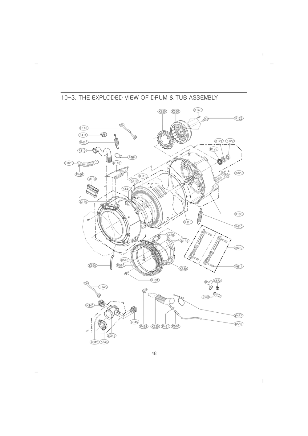 Drum And Tub Assembly Diagram and Parts List for FH4A8FDMK21 ABWEEUS LG Dryer