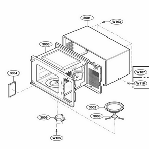 Oven Cavity Parts Diagram and Parts List for 62212201 CW1ESEA LG Range