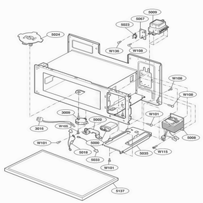 Interior Parts 1 Diagram and Parts List for KHMC107EBL AB2EKAD LG Wall Oven