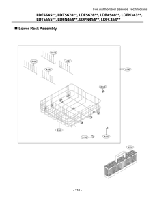 Lower Rack Assembly Diagram and Parts List for LDFC353LS ASSEEUS LG Dishwasher