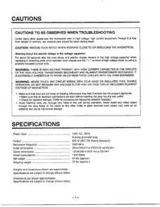 Cautions/specifications Diagram and Parts List for MA-1171S  LG Microwave