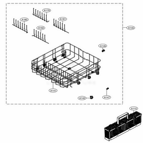 Lower Rack Assembly Diagram and Parts List for LDF5545WW ABWEEUS LG Dishwasher
