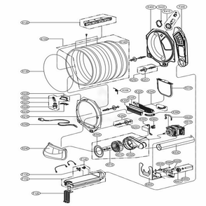 Drum And Motor Assembly Diagram and Parts List for 61523 ASTESEU LG Dryer