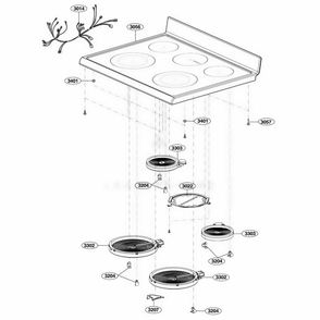 Cooktop Parts Diagram and Parts List for LRE6385SW AWHLLCA LG Range