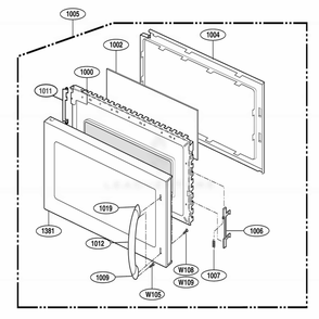 Part Location Diagram of 383EW5A208B LG DOOR PANEL+GLASS+DOO