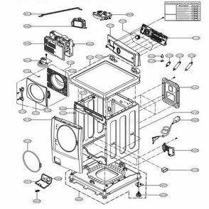 Cabinet And Control Panel Assembly Diagram and Parts List for 42198 APBESEU LG Washer