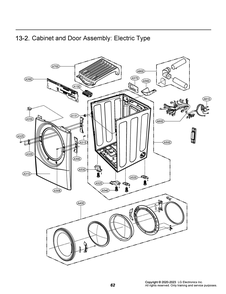 Cabinet And Door Assembly Diagram and Parts List for DLE3600W ABWEUUS LG Dryer