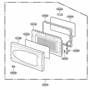 Door Parts Diagram and Parts List for YMT3130SHB B1EWPC LG Microwave