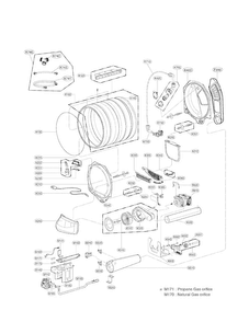 Drum And Motor Assembly Parts Diagram and Parts List for DLGY1202W  LG Dryer