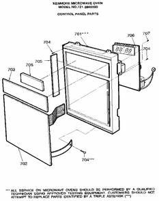 Control Panel Diagram and Parts List for 7218985590  Kenmore Microwave