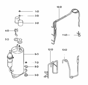 Compressor Parts Diagram and Parts List for 58076105600  Kenmore Air Conditioner