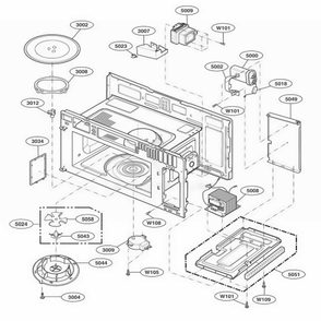 Interior Parts 1 Diagram and Parts List for LMV2053SW AW1ELGA LG Microwave