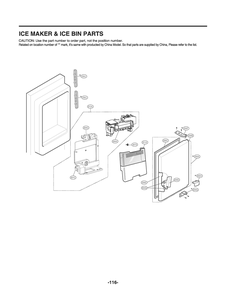 Ice Maker And Ice Bin Parts Diagram and Parts List for GR-L288NKXM ASBCNA0 LG Refrigerator