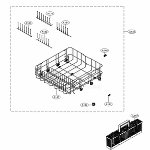 Lower Rack Assembly Diagram and Parts List for LDF5678SS ASSESNA LG Dishwasher