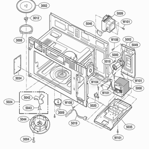 Interior Parts 1 Diagram and Parts List for JMV8196ACS ASBEJEC LG Range