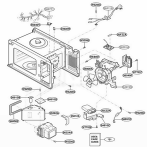Interior Parts 2 Diagram and Parts List for JES1855PWH CW1EGEU LG Wall Oven