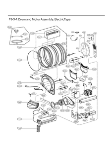 Drum And Motor Assembly Diagram and Parts List for RV13Q8ASJW ABWEEUS LG Dryer