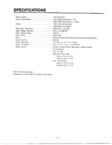 Specifications Diagram and Parts List for MH-1355M  LG Microwave