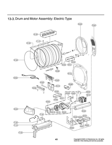 Drum And Motor Assembly Diagram and Parts List for DLE6100W ABWEUUS LG Dryer