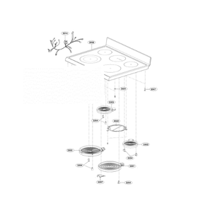 Cooktop Assembly Diagram and Parts List for LRE3083SB 00 LG Range