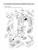 EXPLODED VIEW & REPLACEMENT PARTS LIST CASE PARTS Diagram and Parts List for LMX25985ST GR-L25AUSJP LG Refrigerator