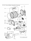 Drum & Motor Assembly Diagram and Parts List for DLG2051W ABWEEUS LG Dryer