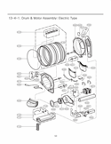 Drum & Motor Assembly Diagram and Parts List for DLEX3885C AVGEEUS LG Dryer