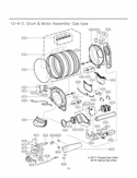 Drum & Motor Assembly Diagram and Parts List for DLGX3886C AVGEEUS LG Dryer